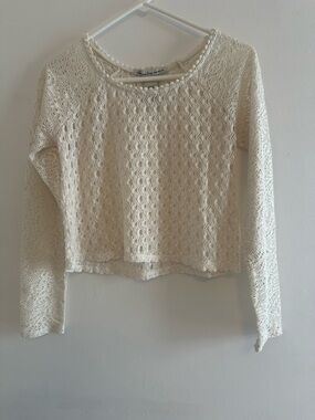 American Rag Cream Crochet Long Sleeve Top